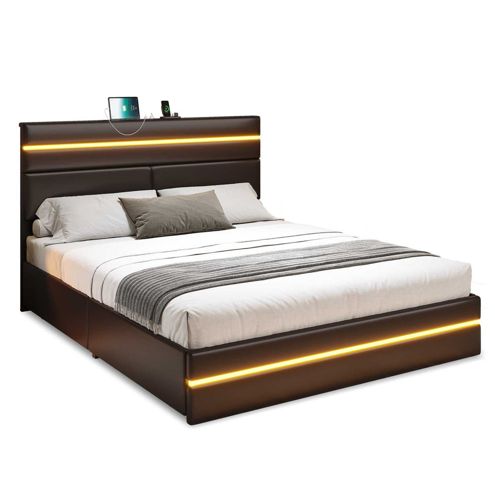 Sikaic Bed Frame Bed Frame with Charging Station Black