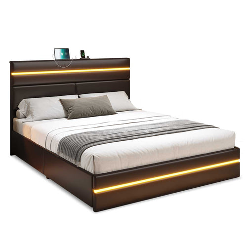 Sikaic Bed Frame Bed Frame with Charging Station Black