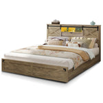 Sikaic Bed Frame Bed Frame with LED Lights Rustic Oak