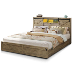 Sikaic Bed Frame Bed Frame with LED Lights Rustic Oak