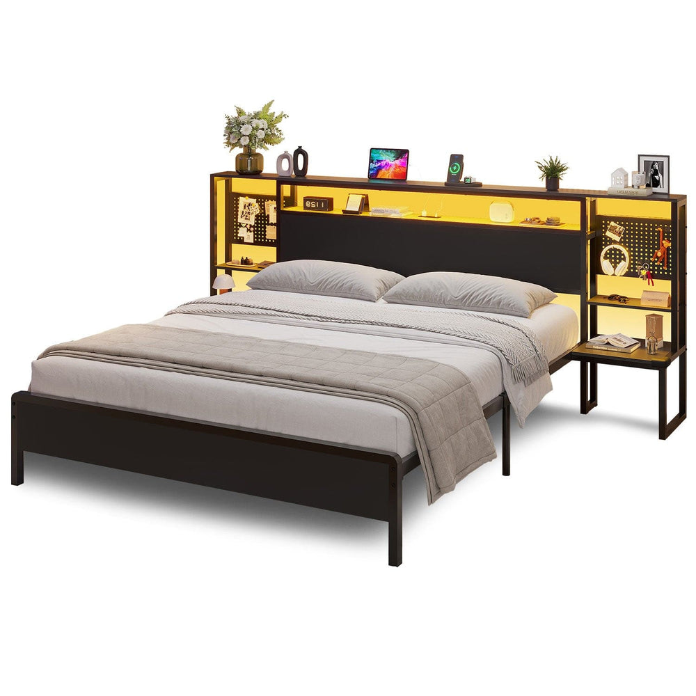 Sikaic Bed Frame Bed Frame with LED Storage Headboard Black