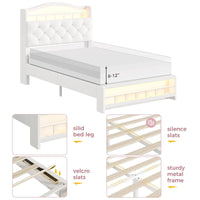 Sikaic Bed Frame Twin Princess Velvet Upholstered Bed Frame Beige Beige / Engineered Wood / Modern