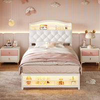 Sikaic Bed Frame Twin Princess Velvet Upholstered Bed Frame Beige Beige / Engineered Wood / Modern