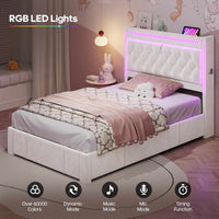 Sikaic Bed Frame Twin Size Upholstered LED Bed Frame Beige Beige / Engineered Wood / Modern