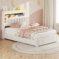 Sikaic Bed Frame Twin Size Upholstered LED Bed Frame Beige Beige / Engineered Wood / Modern