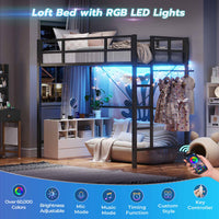 Sikaic Bed Frame Heavy Duty Metal Loft Twin Size Bed Frame with Led Lights and Full-Length Guardrail & Ladder No Box Spring Needed Black Black / Engineered Wood / Modern