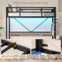 Sikaic Bed Frame Heavy Duty Metal Loft Twin Size Bed Frame with Led Lights and Full-Length Guardrail & Ladder No Box Spring Needed Black Black / Engineered Wood / Modern