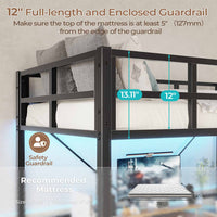 Sikaic Bed Frame Heavy Duty Metal Loft Twin Size Bed Frame with Led Lights and Full-Length Guardrail & Ladder No Box Spring Needed Black Black / Engineered Wood / Modern