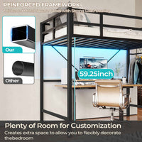 Sikaic Bed Frame Heavy Duty Metal Loft Twin Size Bed Frame with Led Lights and Full-Length Guardrail & Ladder No Box Spring Needed Black Black / Engineered Wood / Modern