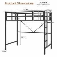 Sikaic Bed Frame Heavy Duty Metal Loft Twin Size Bed Frame with Led Lights and Full-Length Guardrail & Ladder No Box Spring Needed Black Black / Engineered Wood / Modern