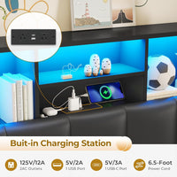 Sikaic Bed Frame Twin Size Bed Frame with Bookcase Headboard and Charging Station Black Black / Engineered Wood / Modern