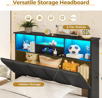 Sikaic Bed Frame Twin Size Bed Frame with Bookcase Headboard and Charging Station Black Black / Engineered Wood / Modern