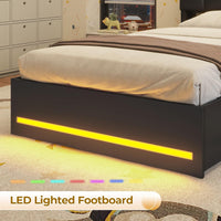 Sikaic Bed Frame Twin Size Bed Frame with Bookcase Headboard and Charging Station Black Black / Engineered Wood / Modern