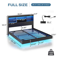Sikaic Bed Frame Full Floating Bed Frame with LED Lights and Headboard Storage Black Black / Full / Engineered Wood
