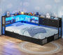 Sikaic Bed Frame Corner Bed Frame with Charging Station & Led Lights, Black & Gray Black & Gray / Fabric / 83.1 x 47.2 x 36.2 inches