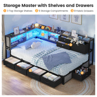 Sikaic Bed Frame Corner Bed Frame with Charging Station & Led Lights, Black & Gray Black & Gray / Fabric / 83.1 x 47.2 x 36.2 inches