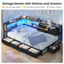 Sikaic Bed Frame Corner Bed Frame with Charging Station & Led Lights, Black & Gray Black & Gray / Fabric / 83.1 x 47.2 x 36.2 inches