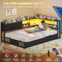 Sikaic Bed Frame Corner Bed Frame with Charging Station & Led Lights, Black & Gray Black & Gray / Fabric / 83.1 x 47.2 x 36.2 inches