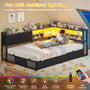 Sikaic Bed Frame Corner Bed Frame with Charging Station & Led Lights, Black & Gray Black & Gray / Fabric / 83.1 x 47.2 x 36.2 inches