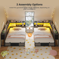 Sikaic Bed Frame Corner Bed Frame with Charging Station & Led Lights, Black & Gray Black & Gray / Fabric / 83.1 x 47.2 x 36.2 inches