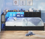 Sikaic Bed Frame Corner Bed Frame with Charging Station & Led Lights, Black & Gray Black & Gray / Fabric / 83.1 x 47.2 x 36.2 inches