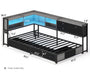 Sikaic Bed Frame Corner Bed Frame with Charging Station & Led Lights, Black & Gray Black & Gray / Fabric / 83.1 x 47.2 x 36.2 inches