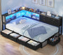 Sikaic Bed Frame Corner Bed Frame with Charging Station & Led Lights, Black & Gray Black & Gray / Fabric / 83.1 x 47.2 x 36.2 inches
