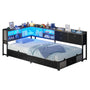 Sikaic Bed Frame Corner Bed Frame with Charging Station & Led Lights, Black & Gray Black & Gray / Fabric / 83.1 x 47.2 x 36.2 inches