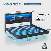 Sikaic Bed Frame King Floating Bed Frame with LED Lights and Headboard Storage Black Black / King / Engineered Wood