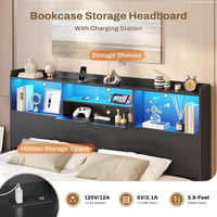 Sikaic Bed Frame King Floating Bed Frame with LED Lights and Headboard Storage Black Black / King / Engineered Wood