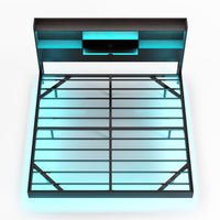 Sikaic Bed Frame King Floating Bed Frame with LED Lights and Headboard Storage Black Black / King / Engineered Wood