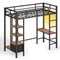 Sikaic Bed Frame LED Loft Twin Bed Frame with Desk Black Black / Metal / Modern