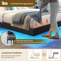 Sikaic Bed Frame Queen Floating Bed Frame with LED Lights and Headboard Storage Black Black / Queen / Engineered Wood