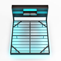 Sikaic Bed Frame Queen Floating Bed Frame with LED Lights and Headboard Storage Black Black / Queen / Engineered Wood
