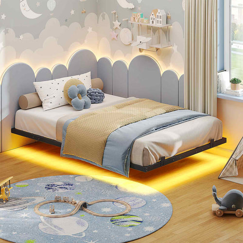 Sikaic Bed Frame Floating LED Bed Frame Black Black / Twin / Metal