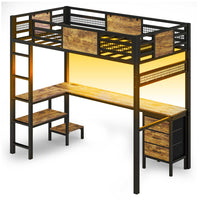 Sikaic Bed Frame Twin Loft Bed Frame with Desk Black Black / Twin / Metal