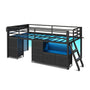 Sikaic Bed Frame Low Loft Bed Twin Size with 7 Storage Drawers, Bookcase and LED Lights Black Black / Twin / Modern