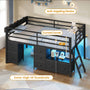 Sikaic Bed Frame Low Loft Bed Twin Size with 7 Storage Drawers, Bookcase and LED Lights Black Black / Twin / Modern