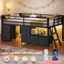 Sikaic Bed Frame Low Loft Bed Twin Size with 7 Storage Drawers, Bookcase and LED Lights Black Black / Twin / Modern