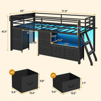 Sikaic Bed Frame Low Loft Bed Twin Size with 7 Storage Drawers, Bookcase and LED Lights Black Black / Twin / Modern