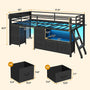 Sikaic Bed Frame Low Loft Bed Twin Size with 7 Storage Drawers, Bookcase and LED Lights Black Black / Twin / Modern