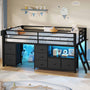 Sikaic Bed Frame Low Loft Bed Twin Size with 7 Storage Drawers, Bookcase and LED Lights Black Black / Twin / Modern