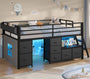 Sikaic Bed Frame Low Loft Bed Twin Size with 7 Storage Drawers, Bookcase and LED Lights Black Black / Twin / Modern