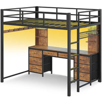 Sikaic Bed Frame Full Loft LED Bed Frame Brown Brown / Full / Steel