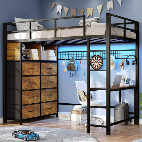 Sikaic Bed Frame Twin Loft LED Bed Frame Brown Brown / Steel / Modern