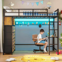 Sikaic Bed Frame Twin Loft LED Bed Frame Brown Brown / Steel / Modern