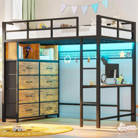 Sikaic Bed Frame Twin Loft LED Bed Frame Brown Brown / Steel / Modern