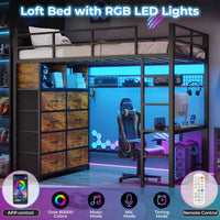 Sikaic Bed Frame Twin Loft LED Bed Frame Brown Brown / Steel / Modern