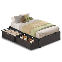 Sikaic Bed Frame Twin Bed Frame with 2 Drawers Dark Grey Dark Grey & Black / Metal / Modern