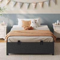 Sikaic Bed Frame Twin Size Metal Platform Bed Frame with 2 Large Storage Drawers No Box Spring Needed Dark Grey & Black Dark Grey & Black / Metal / Modern